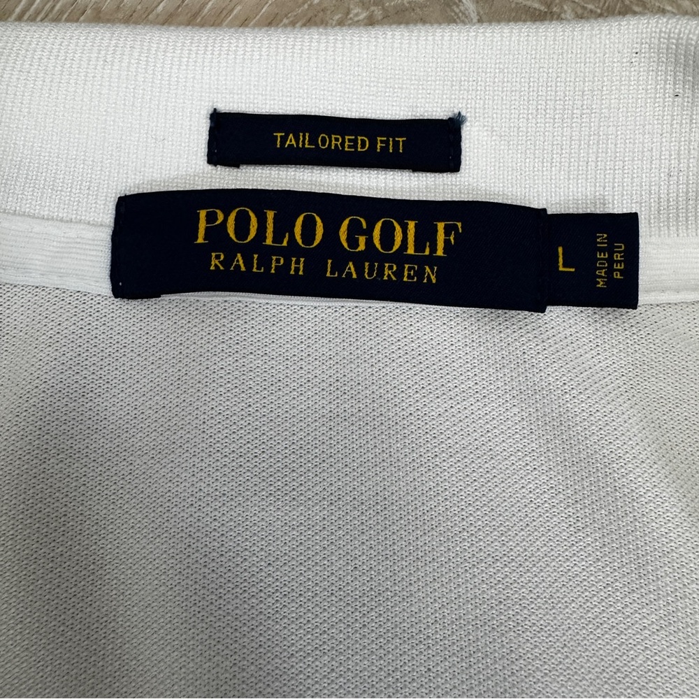 Polo Ralph Lauren Golf Tailored Fit L-S White w large Navy Blue Polo Size L - Picture 5 of 9